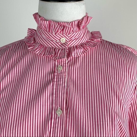 J Crew Re-imagined top style as700 size XS pink white pinstriped ruffle - Picture 8 of 13